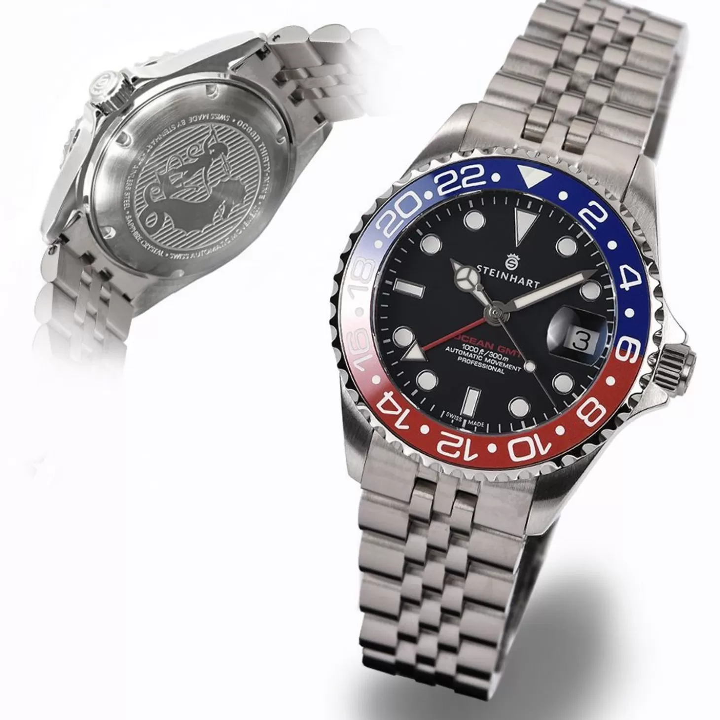 Ocean 39 Gmt.2 Blauw-Rood Keramiek Duikhorloge^Steinhart Watches Sale