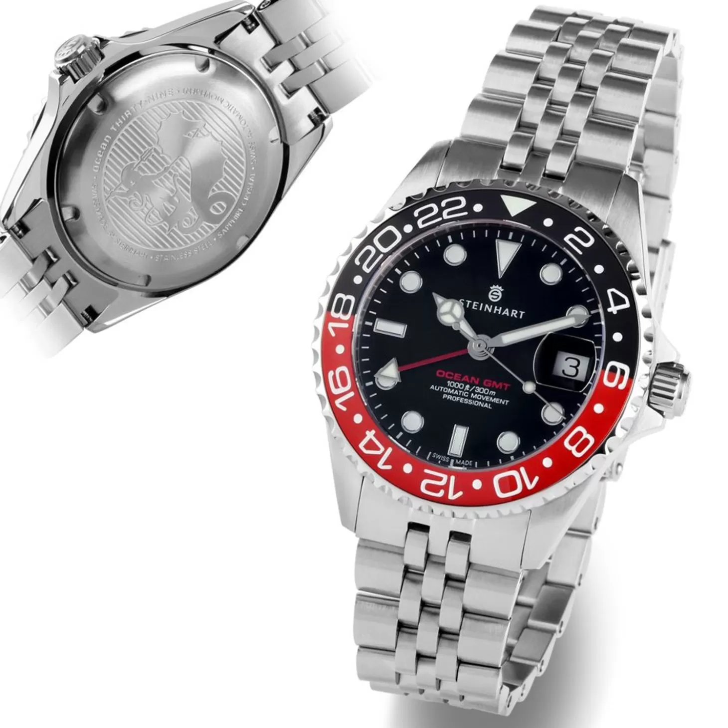 Ocean 39 Gmt.2 Zwart-Rood Keramiek Duikhorloge^Steinhart Watches Cheap