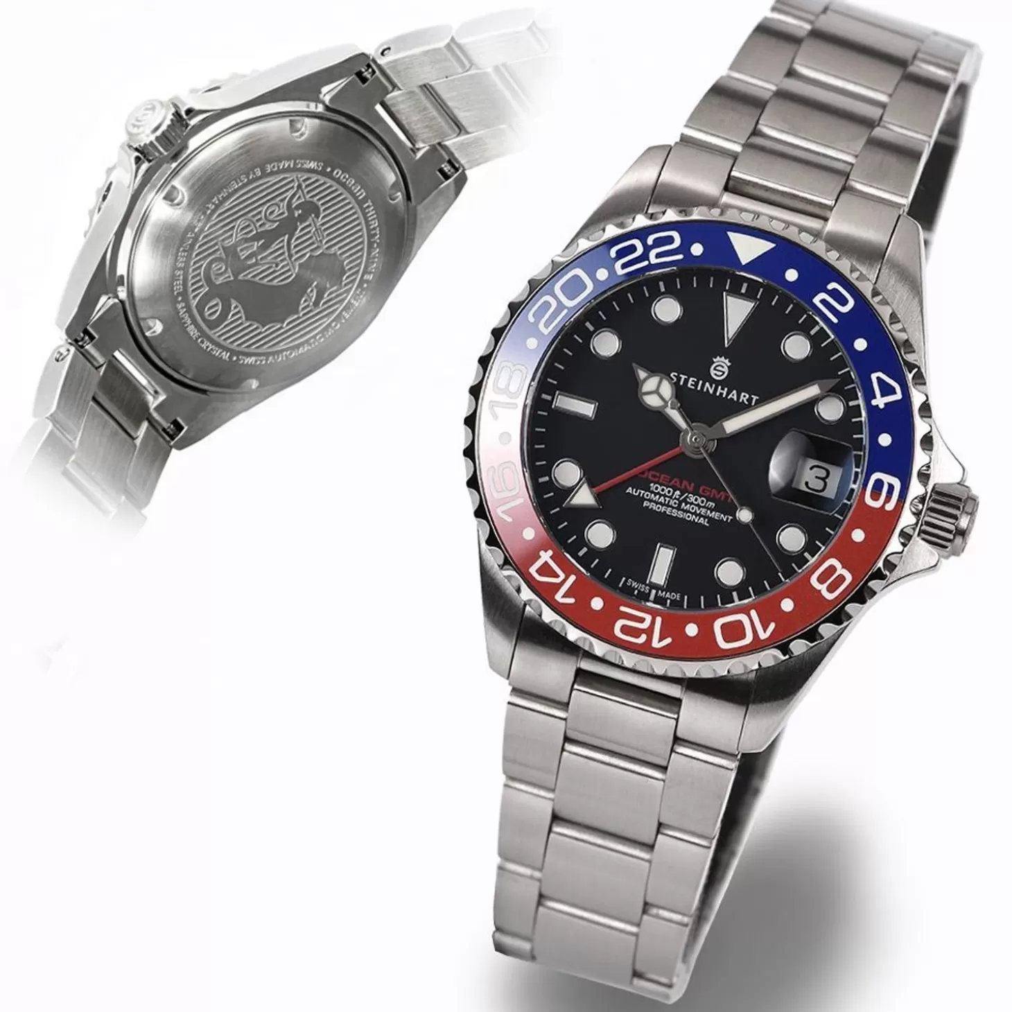 Ocean 39 Gmt Blauw-Rood Keramiek Duikhorloge^Steinhart Watches Best