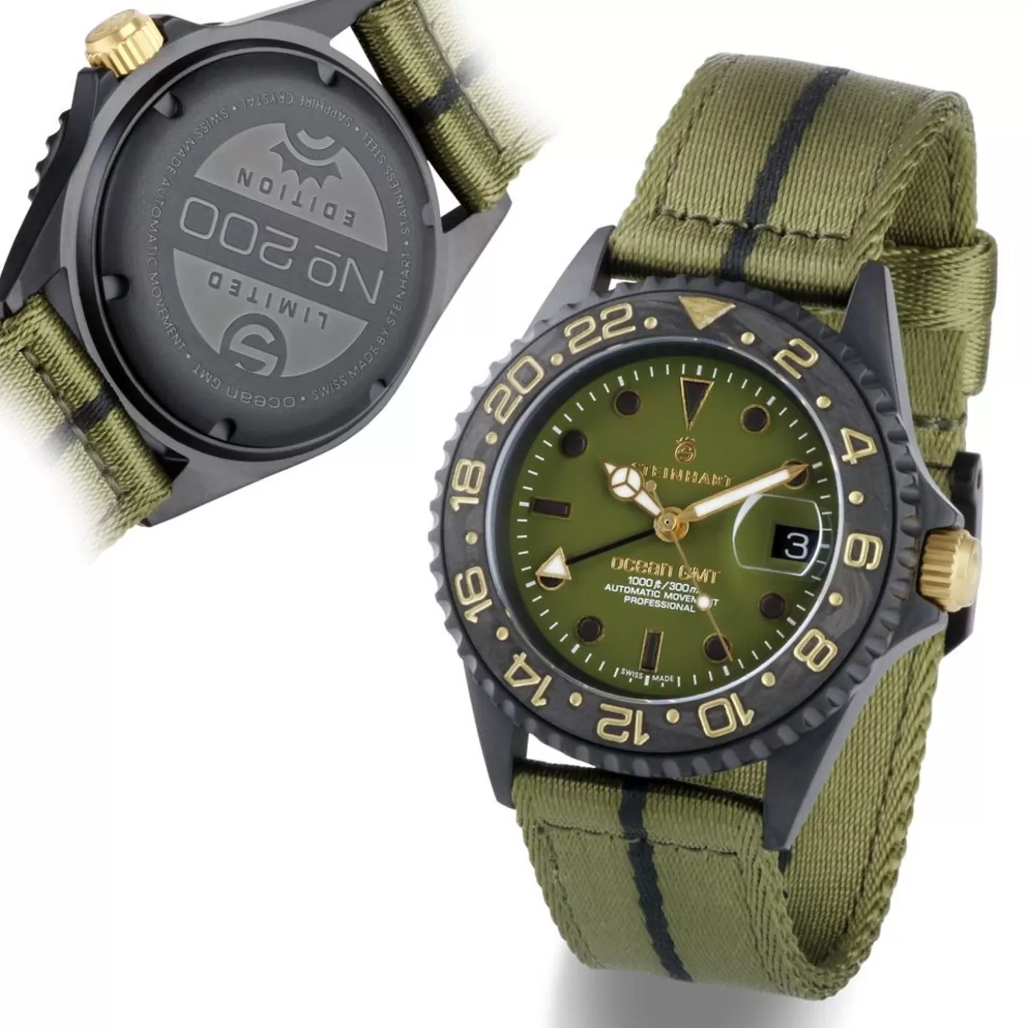 Ocean 39 Gmt Zwart Militair Kaki Duikhorloge^Steinhart Watches Shop