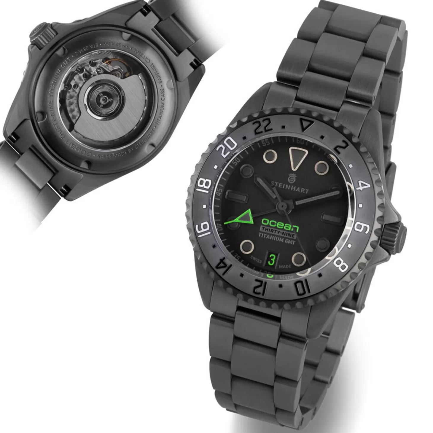 Ocean 39 Titanium Gmt Phantom Groen Steinhart Watches Discount Horloges