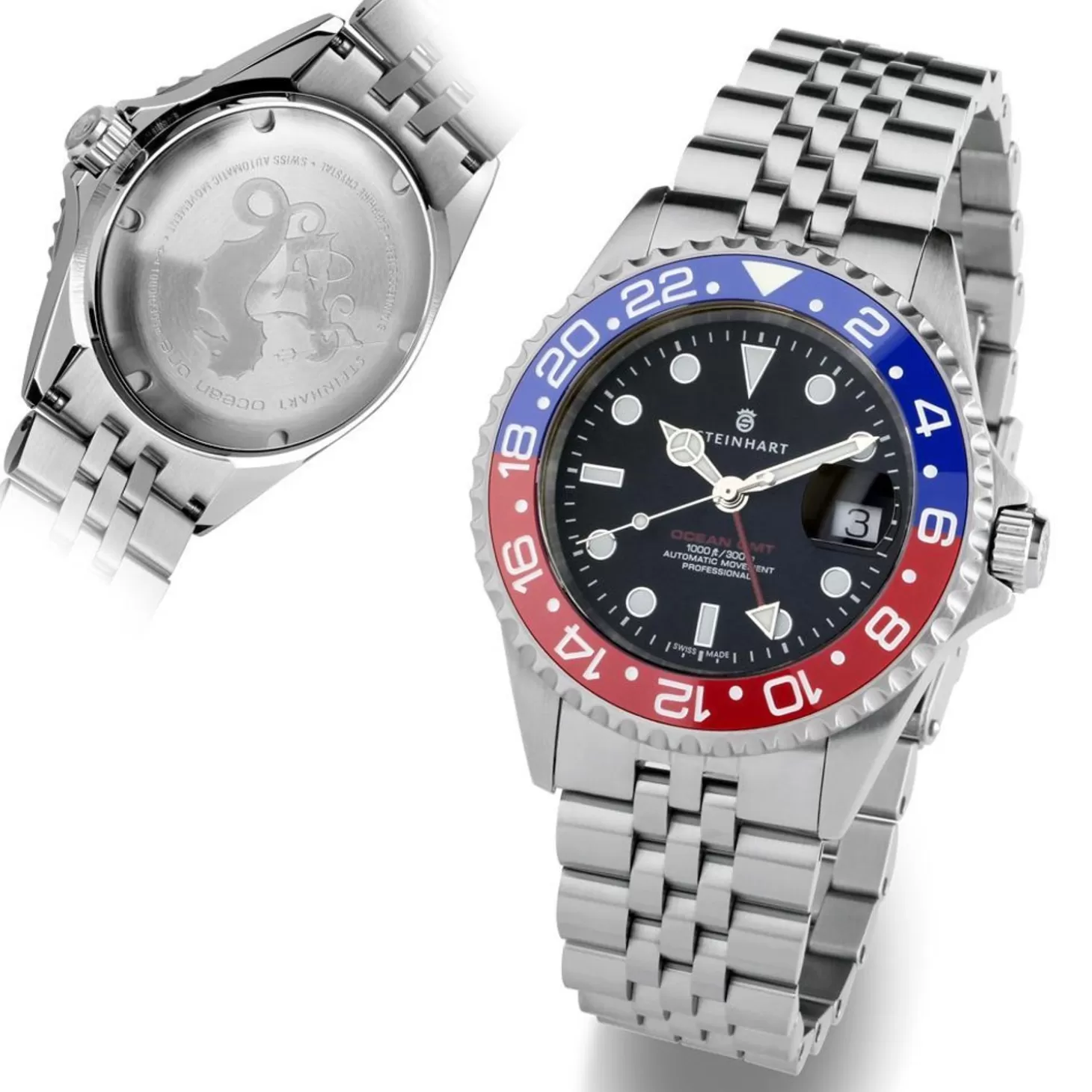 Ocean One Gmt Blauw-Rood. 2 Keramisch Duikhorloge^Steinhart Watches Hot