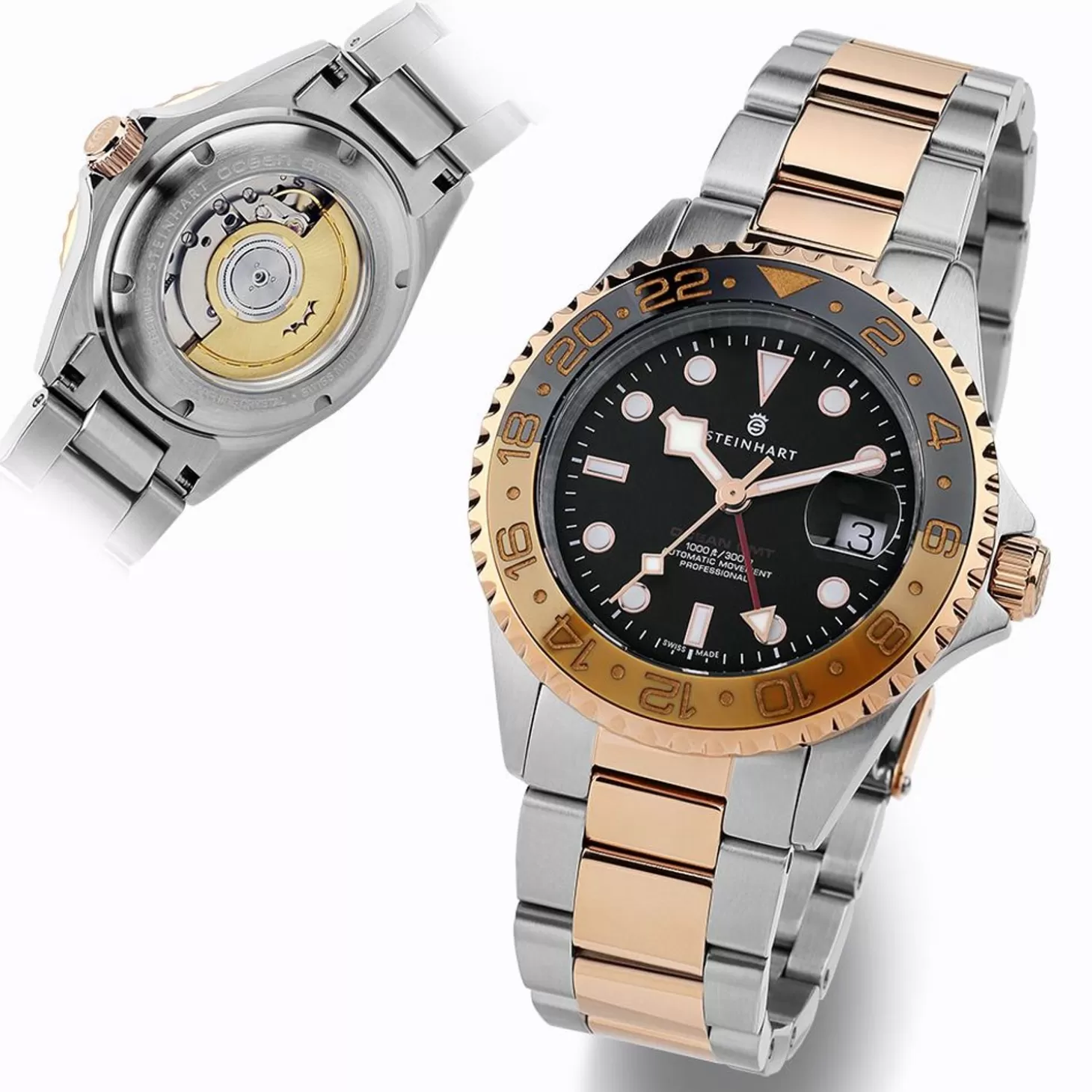 Ocean One Gmt Tweekleurig Zwart/Kaki Duikhorloge^Steinhart Watches New
