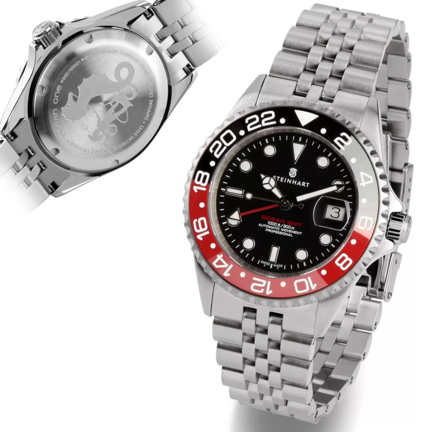 Ocean One Gmt Zwart-Rood. 2 Keramisch Duikhorloge^Steinhart Watches Shop