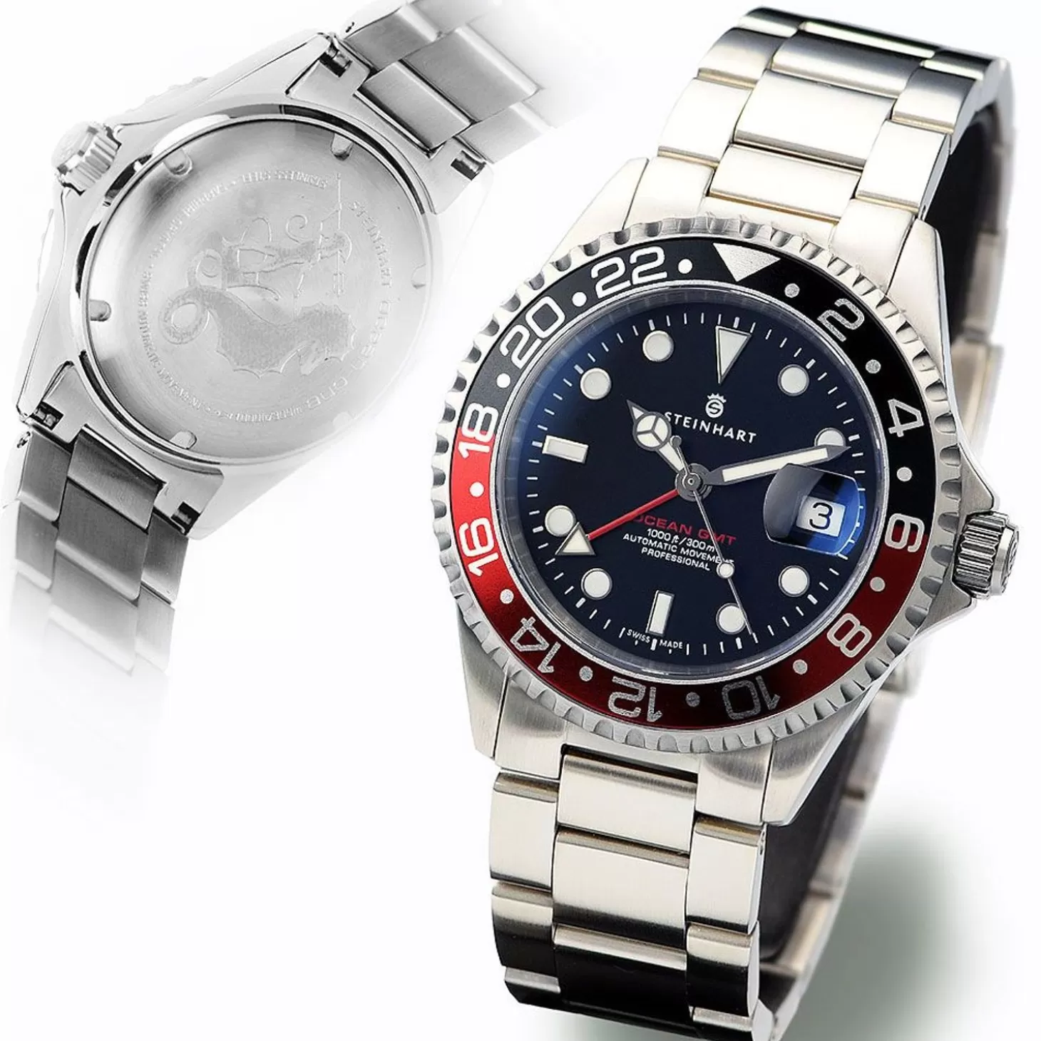 Ocean One Gmt Zwart-Rood Duikhorloge^Steinhart Watches Shop